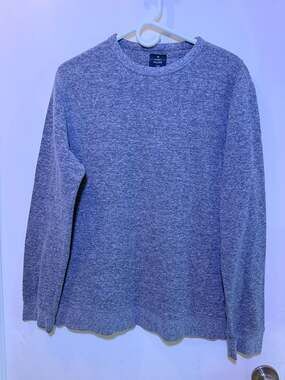 Crewneck Pullover Sweater Size Large Grey Mélange Textured Long Sleeve